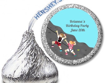 Rock Climbing- Birthday Party Personalized Hershey Kiss Stickers - Party Chocolate Favor Labels - 108 stickers per sheet