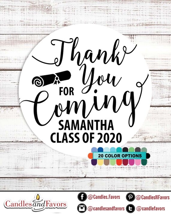 Thank You For Coming - Personalized Round Graduation Party Sticker Labels - Available in 10 Different Sizes - Diploma Graduation Sticker Il_570xn