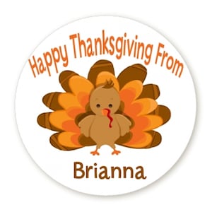 Gobble Gobble Turkey - Personalized Round Thanksgiving Sticker Labels