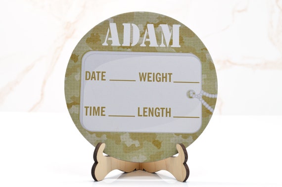 Army Green newborn announcement sign | Personalized birth stat sign | hospital birth announcement sign | Wooden Display Stand Included Il_570xn