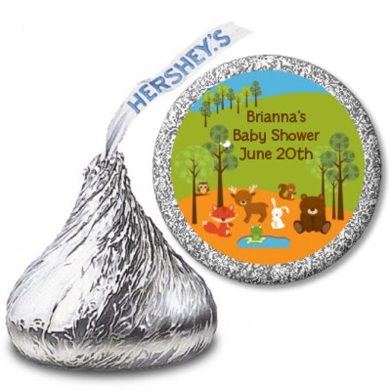 Forest Animals - Baby Shower / Birthday Party Personalized Hershey Kiss Stickers - Party Chocolate Favor Labels - 108 stickers per sheet Il_570xn