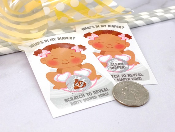 What's In My Diaper® Baby Shower Scratch Off Game | 24 African American Girl Baby Shower Scratch Off Tickets | Diaper Baby Shower Scratcher Il_570xn