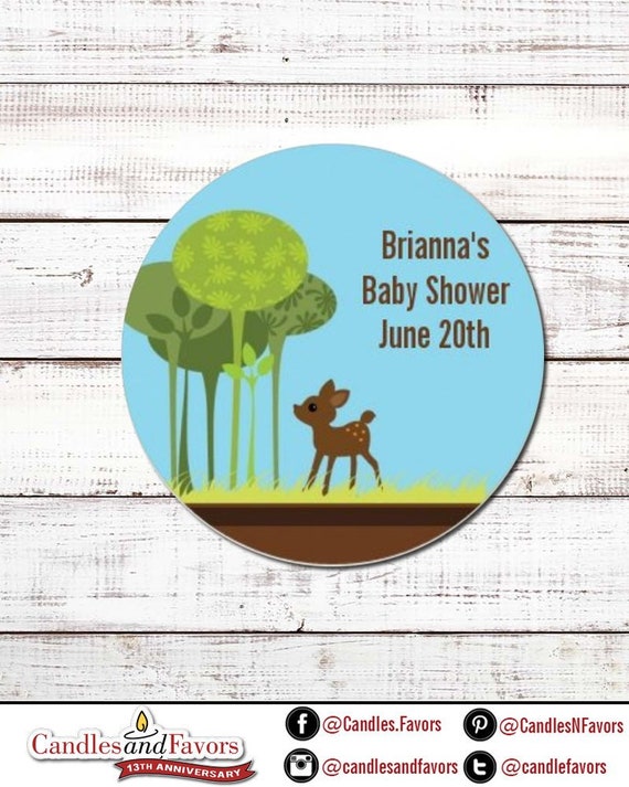 Deer Personalized Round Baby Shower Sticker Labels -Woodland Forest Deer Party Stickers - Available in 10 Different Sizes Il_570xn