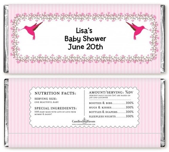 12 Hummingbird Baby Shower Candy Bar Wrappers - Personalized Custom Sweet Treat New Baby Party Favors Il_570xn