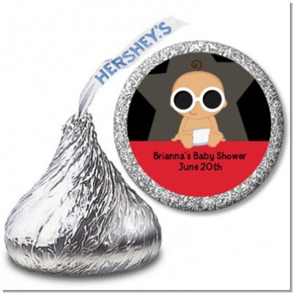 A Star Is Born® Hollywood -Boy - Black/Red - Baby Shower Personalized Hershey Kiss Stickers Party Chocolate Favor Labels