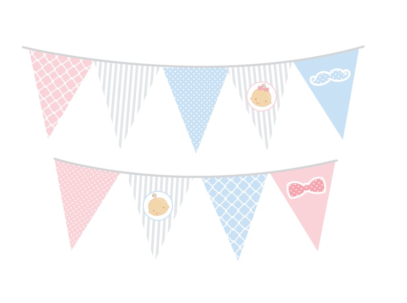 Gender Reveal Baby Baby Shower Themed Pennant Set INSTANT DOWNLOAD image 1