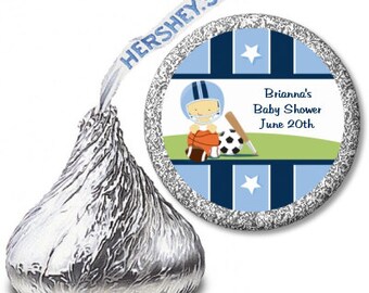 Sports Baby - Baby Shower Personalized Hershey Kiss Stickers Party Chocolate Favor Labels