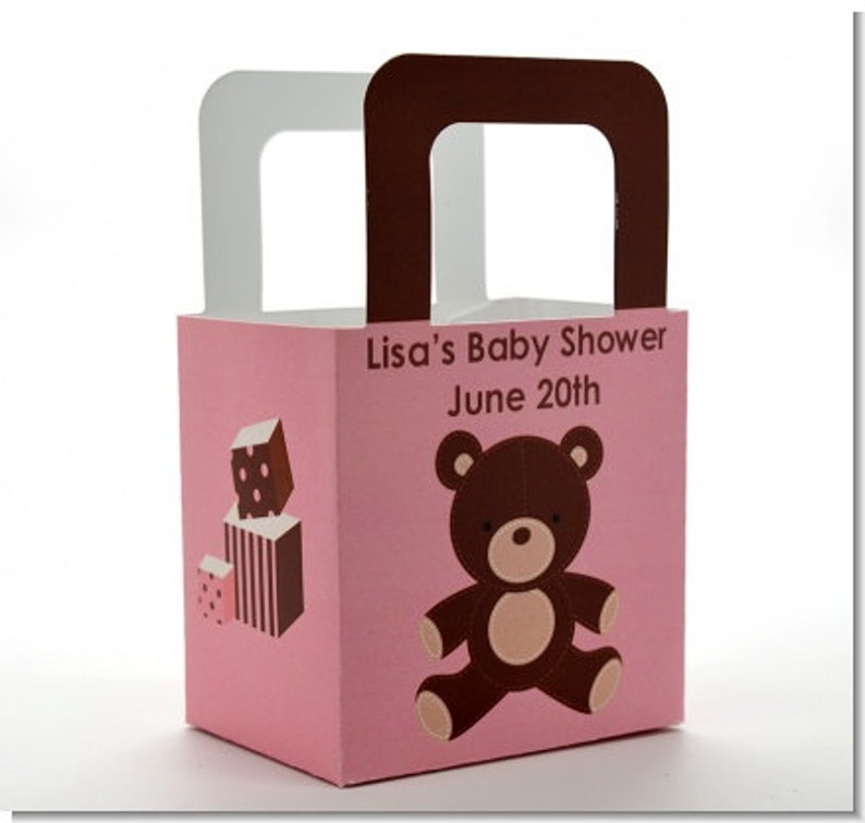 Baby Shower Favor Boxes Teddy Bear Personalized Custom Party Treat Container Gift Bags Set Of 10 image 2