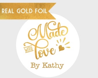 Made With Love Gold Foil Bridal Shower Stickers - Bridal Shower Stickers - Gold Bridal Shower Stickers - Gold Wedding Shower Labels
