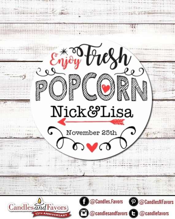Enjoy Fresh Popcorn - Personalized Round Bridal Shower Party Sticker Labels - He Popped The Question Sticker Available in 10 Different Size Il_570xn