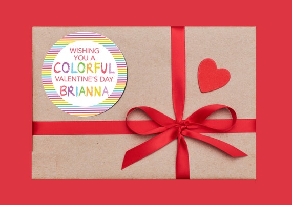 Wishing You a COLORFUL Valentine's Day! - Personalized Valentine Sticker Labels - Available in 10 Different Sizes Il_570xn