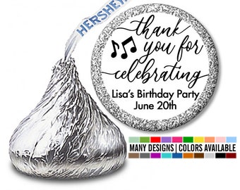 Thank You For Celebrating Personalized Birthday Party Hershey Kiss Sticker Labels -  Birthday Party Candy Labels - 108 Hershey Kisses