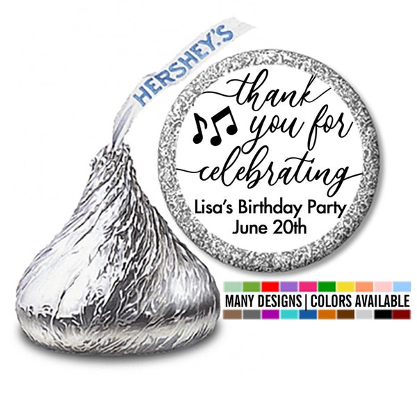 Thank You For Celebrating Personalized Birthday Party Hershey Kiss Sticker Labels -  Birthday Party Candy Labels - 108 Hershey Kisses