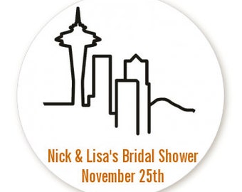 Seattle Skyline Bridal Shower Stickers, Thank You Stickers, Wedding Favor Sticker Labels, Personalized Party Favors