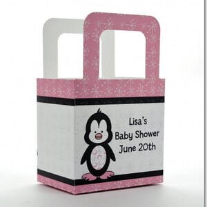 Baby Shower Favor Boxes Penguin Personalized Custom Party Treat Container Gift Bags Set Of 10 image 2