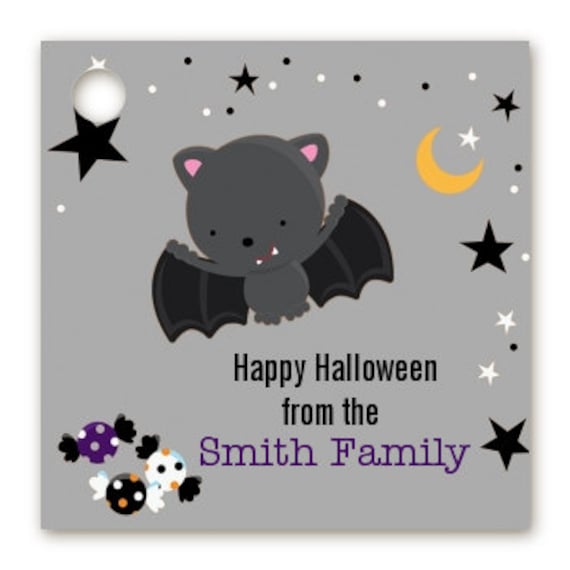 Bat - Personalized Square Halloween Card Stock Favor Tags Available Il_570xn