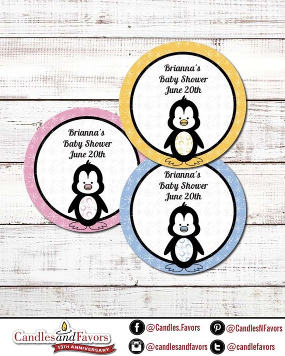 Round Personalized Baby Shower Sticker 6 sizes Penguin Yellow
