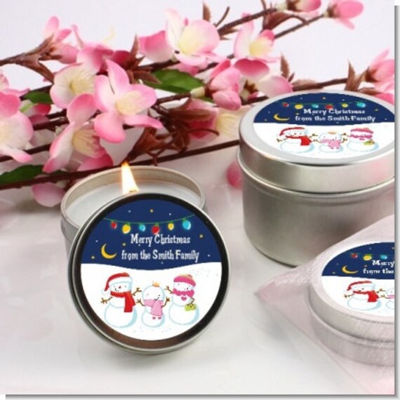 Design your own Snowman Family Greetings -Personalized Christmas Candle Favors – Scented Candle in Tin- Set of 10 Il_570xn