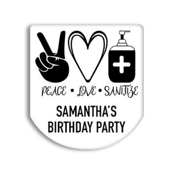 30 Personalized Labels | Hand Sanitizer Sticker | Modern Sanitizer Sticker | Birthday Stickers | Peace Love Sanitize Shower Party Favor Il_570xn