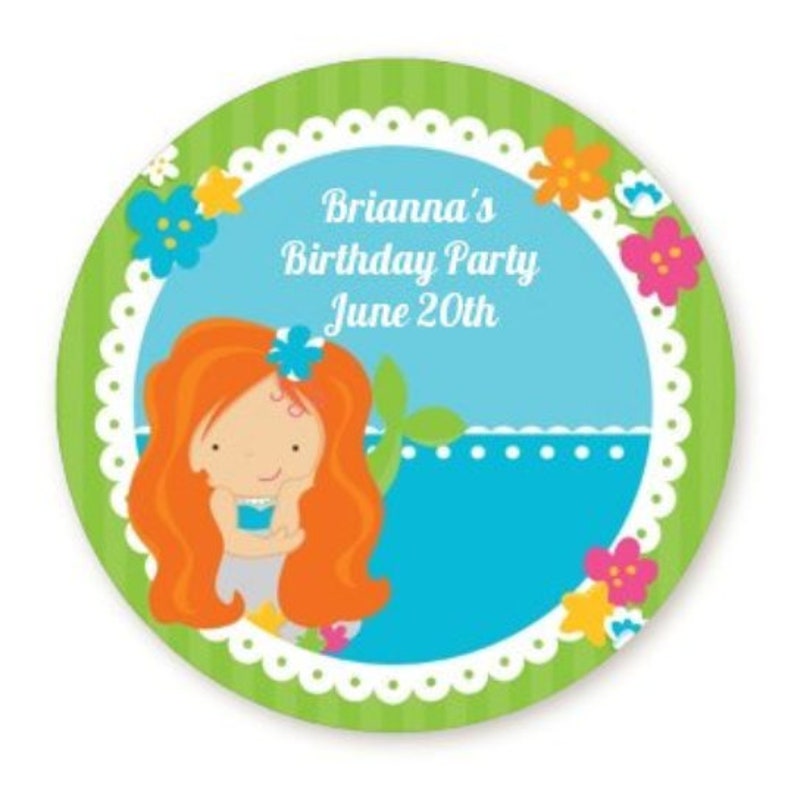 Mermaid Personalized Round Birthday Party Sticker Labels image 6