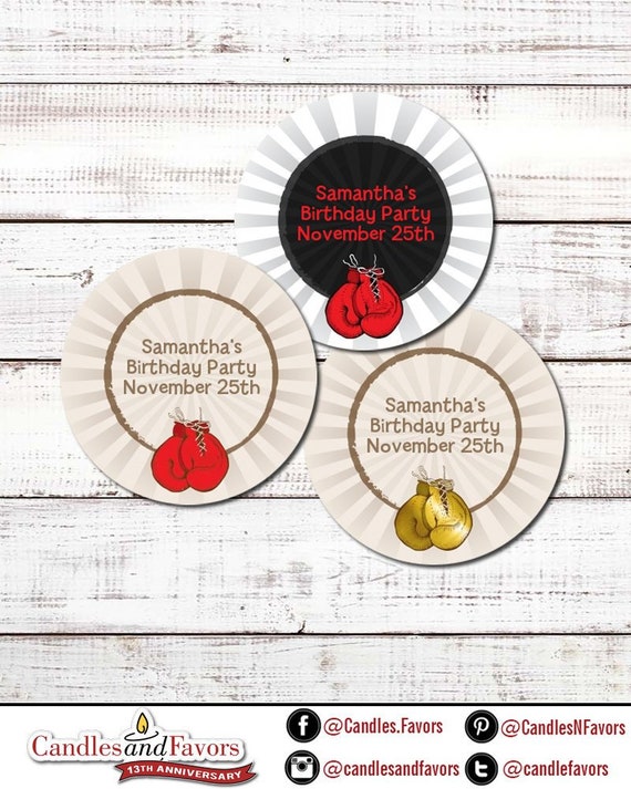 Boxing Gloves - Personalized Round Birthday Party Sticker Labels - Available in 10 Different Sizes Il_570xn