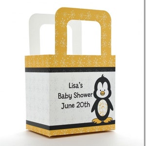 Baby Shower Favor Boxes Penguin Personalized Custom Party Treat Container Gift Bags Set Of 10 image 3