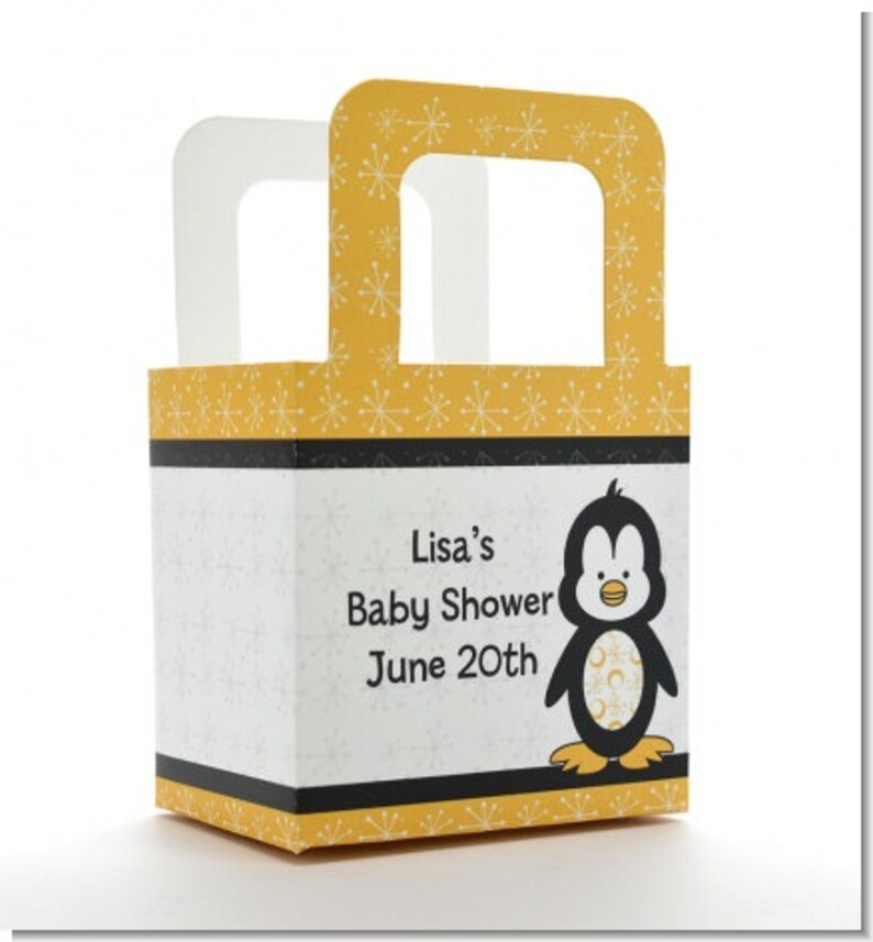 Baby Shower Favor Boxes Penguin Personalized Custom Party Treat Container Gift Bags Set Of 10 image 3