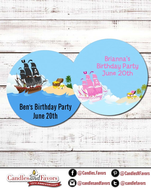 Personalized Beware of Pirates Birthday Party DIY Craft Supplies Pirate Skull Labels 24 per set Circle Sticker Labels