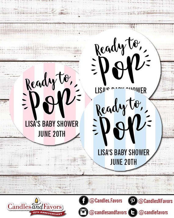 Ready To Pop® Personalized Round Baby Shower Sticker Labels - Available in 10 Sizes - Ready To Pop® Stripes Pop Round Sticker Labels Il_570xn