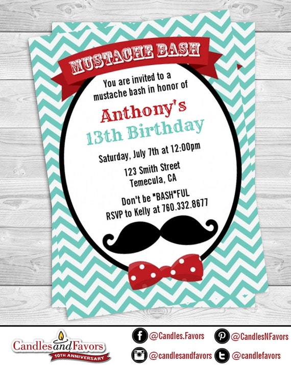 Mustache Bash - Birthday Party Invitation - Professionally printed *or* DIY printable PDF Il_570xn
