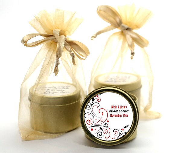 Black & Red Vine - Bridal Shower Candle Gold Tin Favor or Wedding Candle Gold Tin Favor (Set of 12) - Personalized Round Gold Tin Container Il_570xn