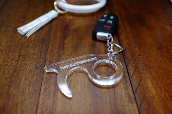 Usa Made No Touch Door Opener Personalized Company Website Keychain Acrylic Button Pusher Hands Free Germ Key Atm Touchless Tool By Candles Favors Inc Catch My Party