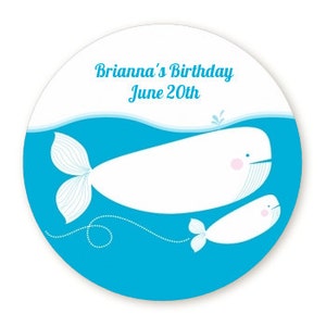 Whale of a Tale Personalized Round Birthday Party Sticker Labels image 2