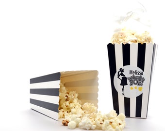 About To Pop® Mommy in Black and White Stripes - Personalized Baby Shower Popcorn Boxes,  Popcorn Favors, Popcorn Bar Box (Set of 12)