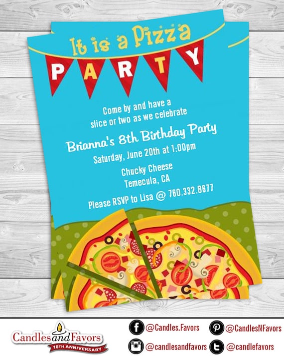 pizza party birthday party invitation professionally printed or