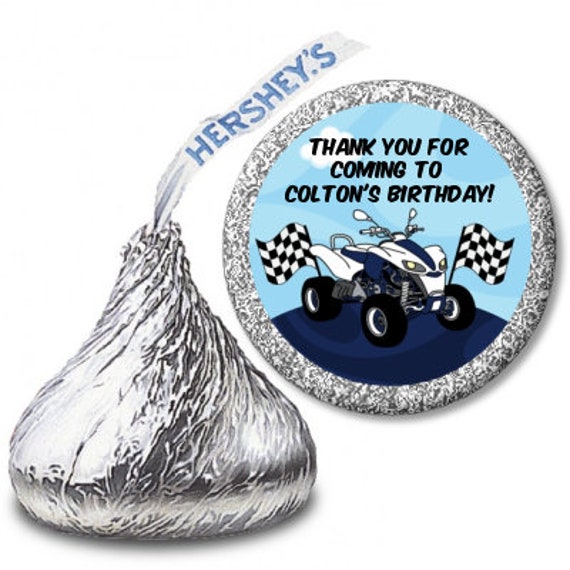 ATV Wheeler - Birthday Party Personalized Hershey Kiss Stickers - Birthday Party Chocolate Favor Labels - 108 stickers per sheet Il_570xn
