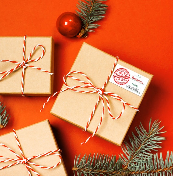 Étiquettes cadeaux de Noël - Autocollants Rudolph & Co. - Étiquettes  autocollantes de Noël rectangulaires personnalisées - Feuille de 18
