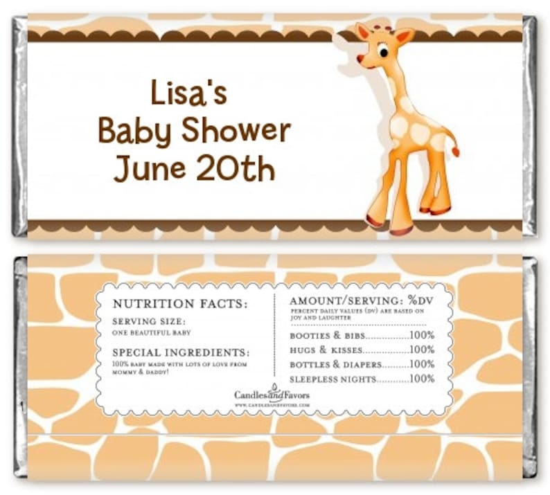 12 Giraffe Baby Shower Candy Bar Wrappers Pink Blue Neutral colors available Personalized Custom Sweet Treat New Baby Party Favors