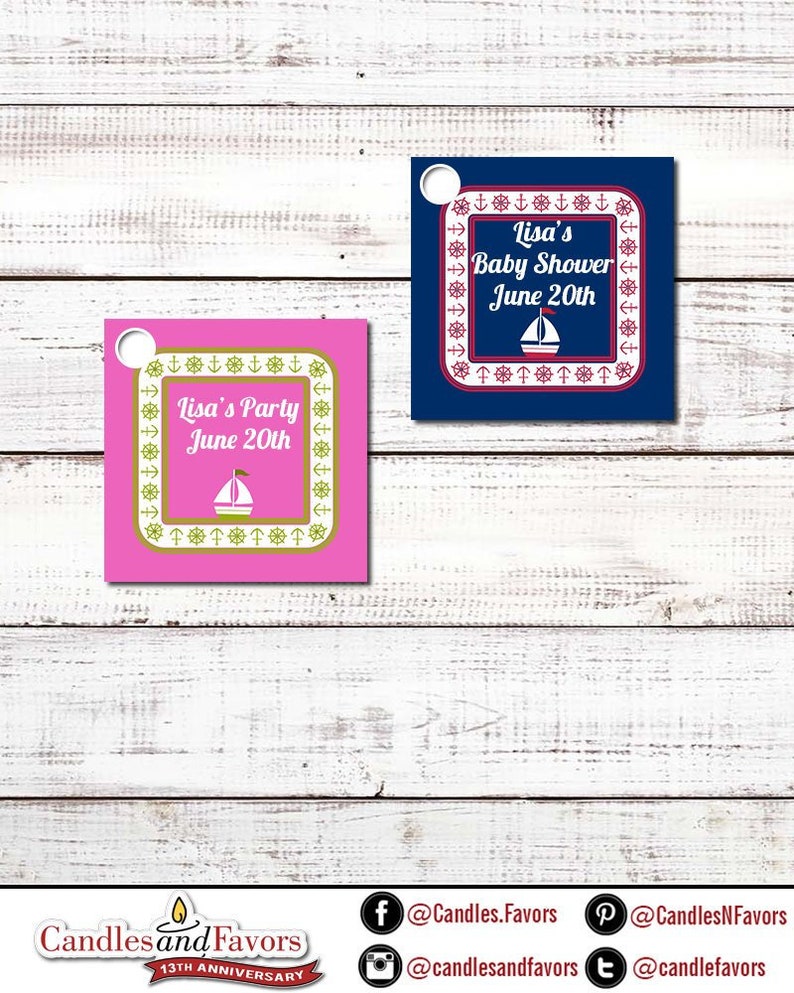 Sailboat Blue Baby Shower Tags / Birthday Party Favor Tags Set of 20 Printed, Personalized and Hole Punched DYI Supplies image 1