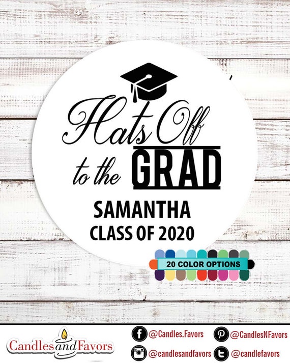 Hats off to the Grad - Personalized Round Graduation Party Sticker Labels - Available in 10 Different Sizes - Graduation Cap Sticker Il_570xn