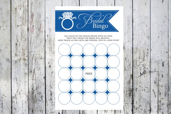 Blue Bridal Shower Bingo Cards Engagement Ring - Personalized Party Game Cards - Bridal Shower Game - PDF File or Printed Options Il_570xn