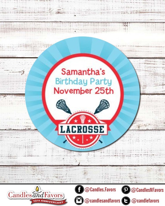 Lacrosse Personalized Round Birthday Party Sticker Labels by