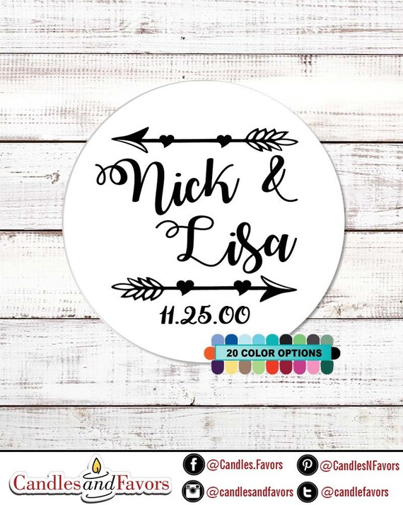 Rustic Love Arrow - Personalized Round Bridal Shower Labels | Wedding Date Stickers | Names and Date Stickers | Il_570xn