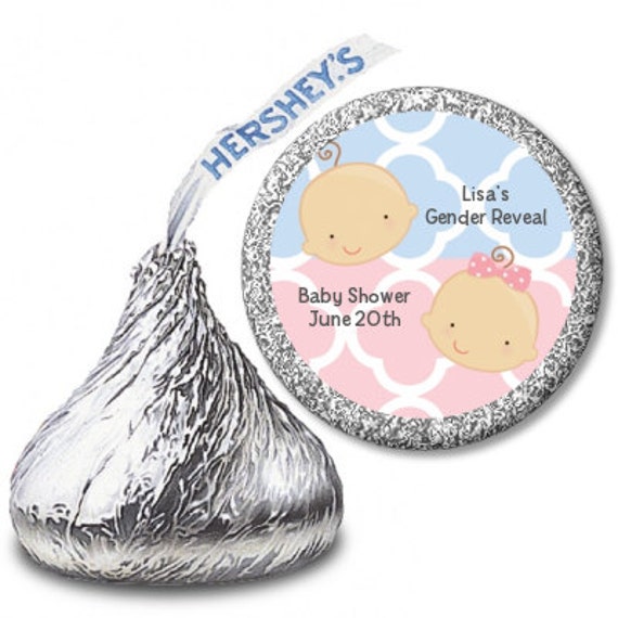 Gender Reveal Baby Shower Personalized Hershey Kiss Stickers Party