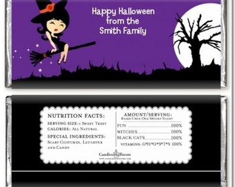 12 Trendy Witch Halloween Candy Bar Wrappers - Personalized Custom Sweet Treat Halloween Party Favors