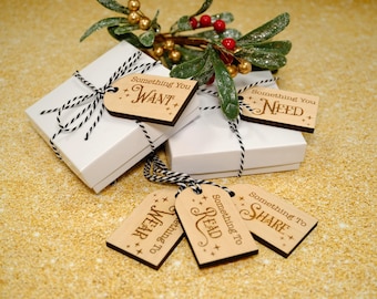 Something You Want Gift Tags, Christmas Gift Tags, Holiday Gift Tags, Want Need Wear Read Share, Stocking Tags, Wooden Present Gift Tags