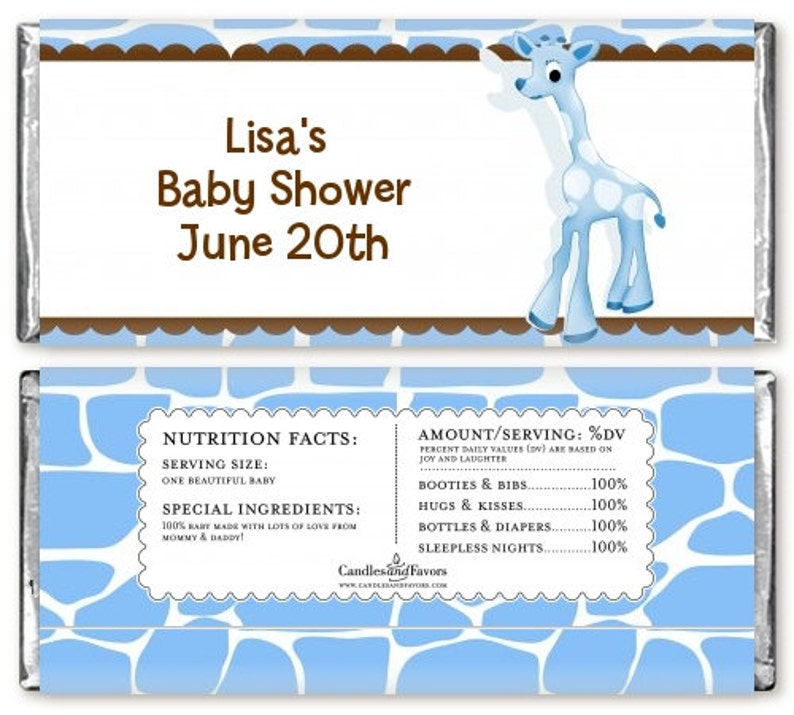12 Giraffe Baby Shower Candy Bar Wrappers Pink Blue Neutral colors available Personalized Custom Sweet Treat New Baby Party Favors