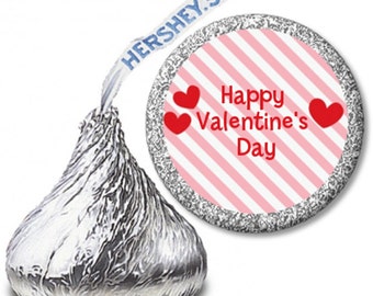 Red Hearts and Stripes Valentine's Day Hershey Kiss Stickers - 108 to a sheet - Personalized Hershey Kiss Stickers for Valentines Day