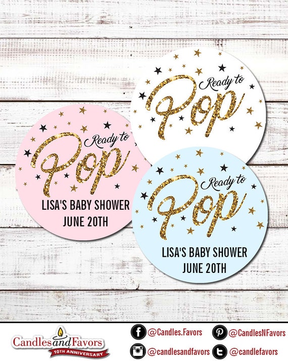 Ready To Pop® Personalized Round Baby Shower Sticker Labels - Available in 10 Sizes - Ready To Pop® Faux Glitter Pop Round Sticker Labels Il_570xn