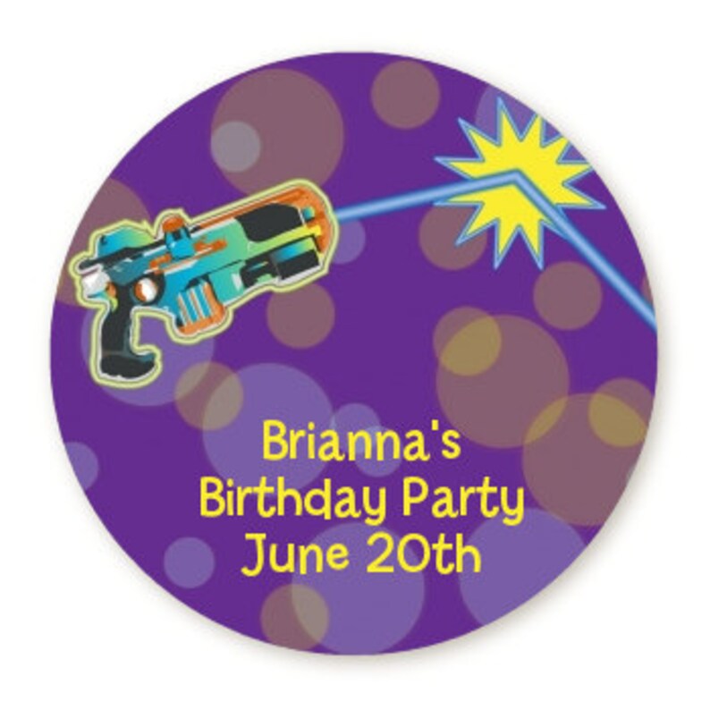 Laser Tag Personalized Round Birthday Party Sticker Labels image 2